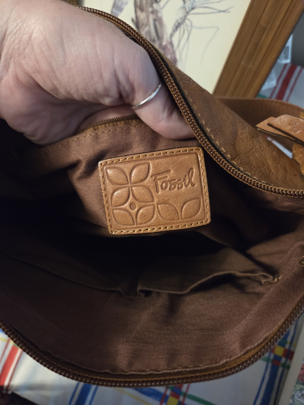 Fossil Tan and Brown Patchwork Leather Crossbody Bag - Picture 8 of 15